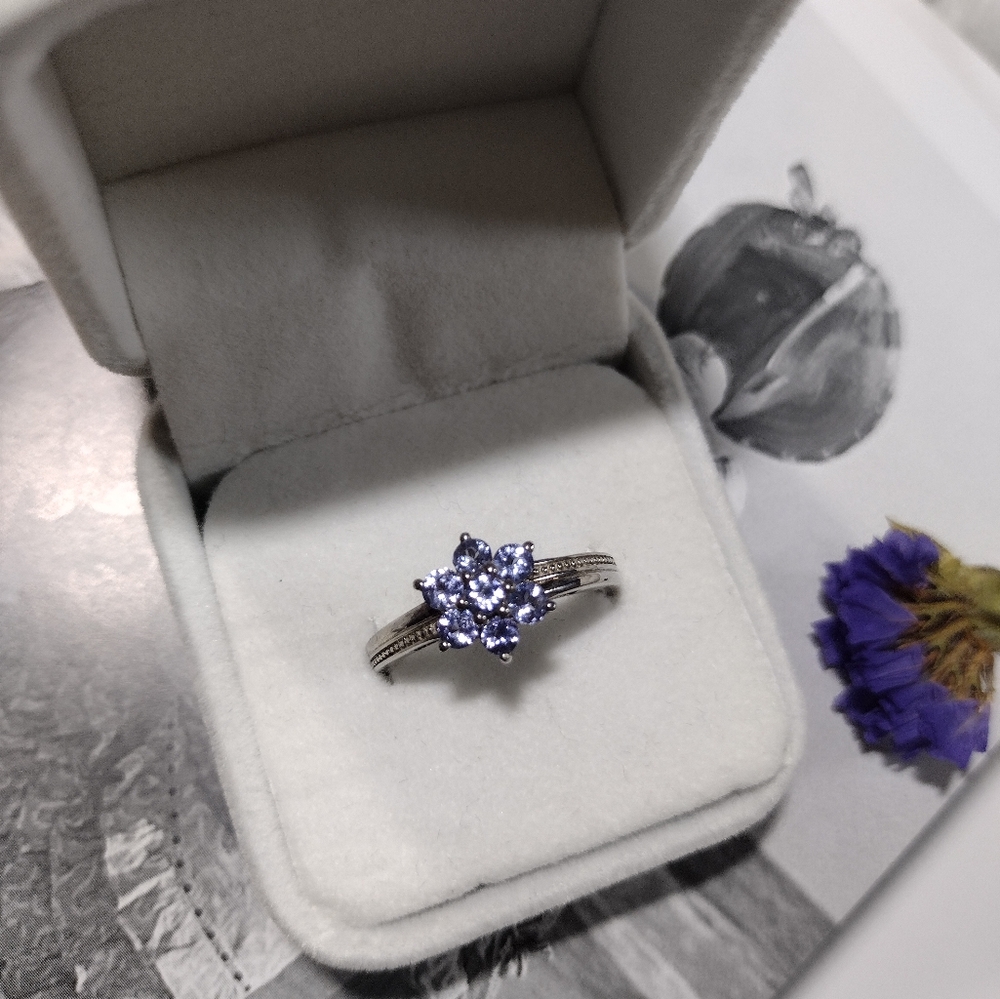 Tanzanite Sterling Silver Floral Cluster Ring